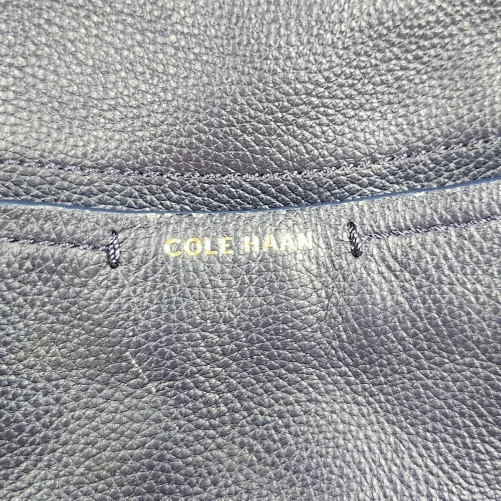 Cole Haan Navy Blue Pebbled Leather Shoulder Bag Purse with Gold-toned Hardware